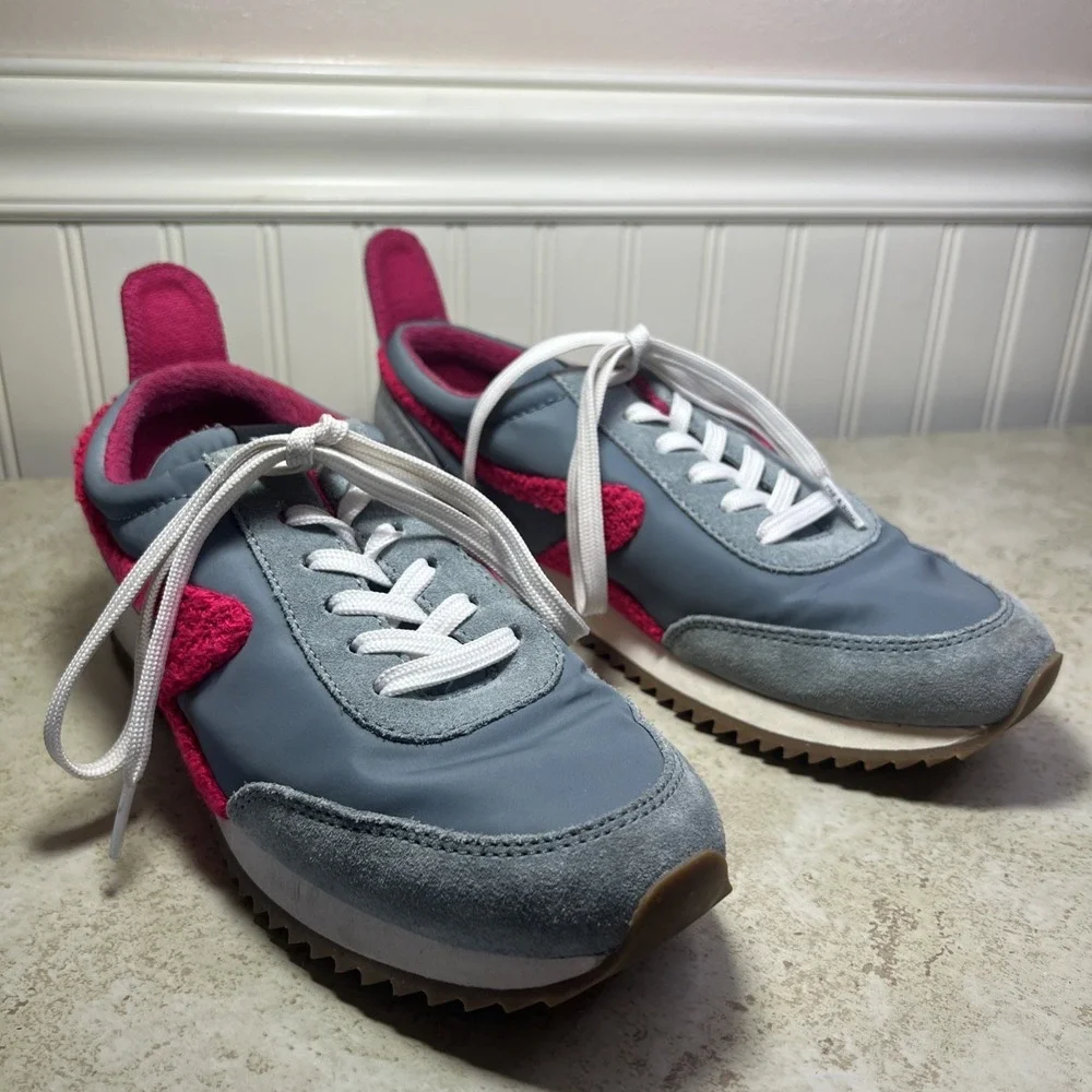 Rag‎ & Bone Retro Runner Sneakers in Slate Grey and Neon Pink Bouclé | Sz 38